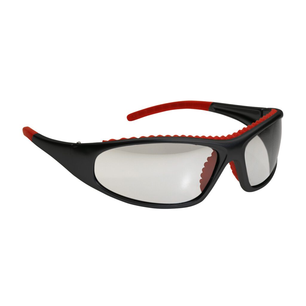 FlashFire™ Full Frame Safety Glasses with Black / Red Frame, Clear Lens and Anti-Scratch / Anti-Fog Coating