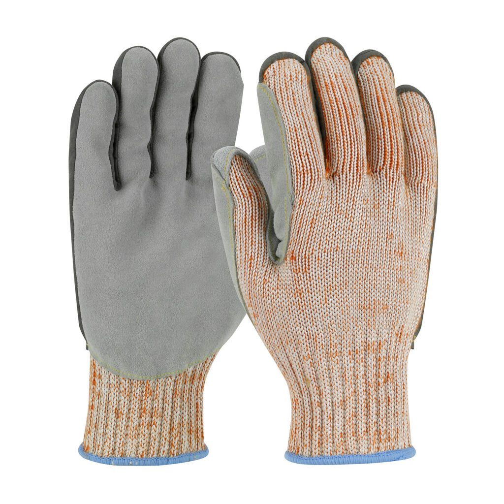 PIP Scrap King™ Seamless Knit PolyKor Blended Glove with Split Cowhide Leather Palm and Aramid Stitching - Vend-Ready - 6 Pack