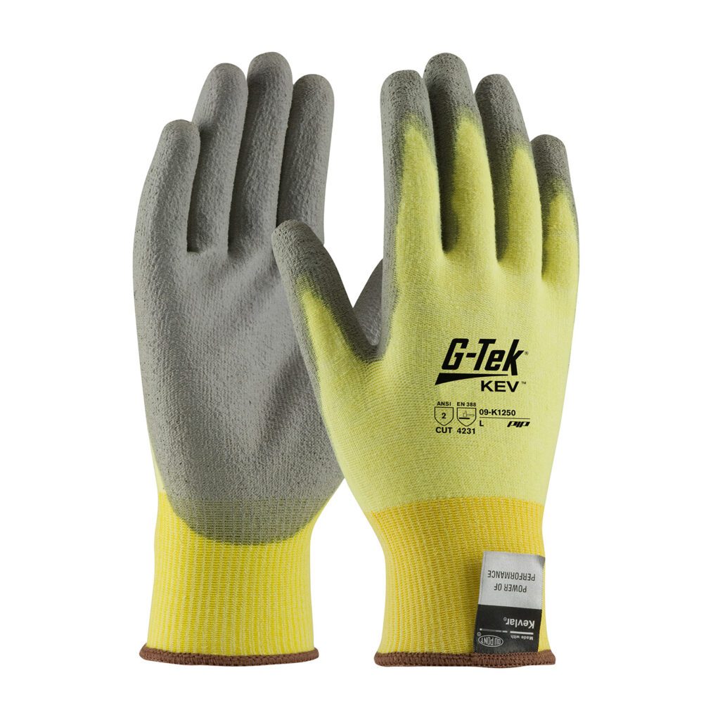 PIP G-Tek® KEV™ Seamless Knit Kevlar® / Elastane Glove with Polyurethane Coated Flat Grip on Palm & Fingers