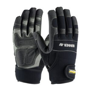 PIP Maximum Safety® Gunner™ AV Synthetic Leather Palm with Anti-Vibration Pads and PVC Grip - Wrist Strap