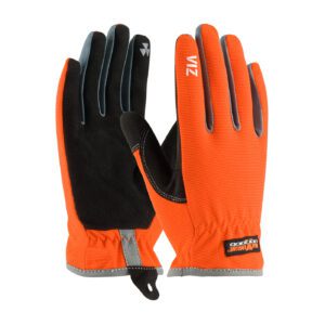 PIP Maximum Safety® Viz™ Workman's Glove with Synthetic Leather Palm and Fabric Back - PVC Grip on Index Finger/Thumb
