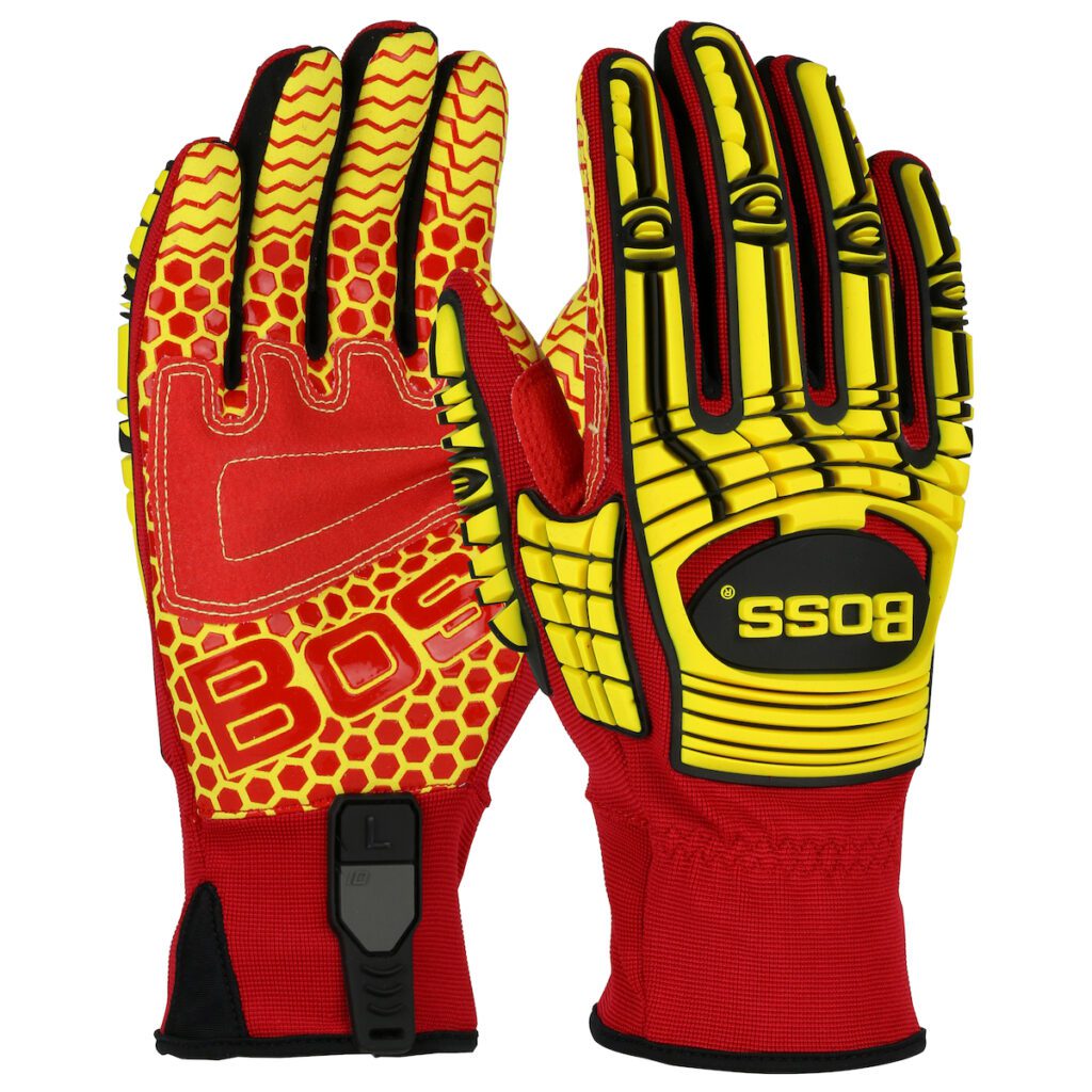 Boss® Synthetic Leather Palm with Red Silicone Grip and Spandex Back – TPR Impact Protection