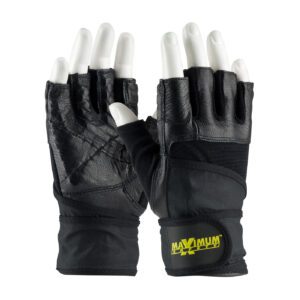 PIP Maximum Safety® Leather Palm and Knuckles with Anti-Vibration & Shock Absorbing Pad - Wrist Strap