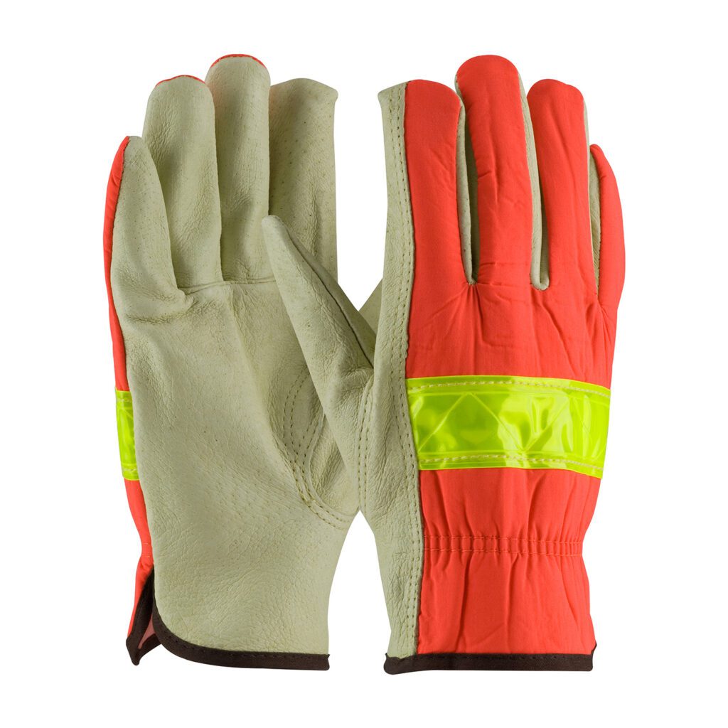PIP® Premium Grade Top Grain Pigskin Leather Drivers Glove with Hi-Vis Fabric Back - Keystone Thumb