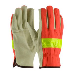 PIP® Premium Grade Top Grain Pigskin Leather Drivers Glove with Hi-Vis Fabric Back - Keystone Thumb