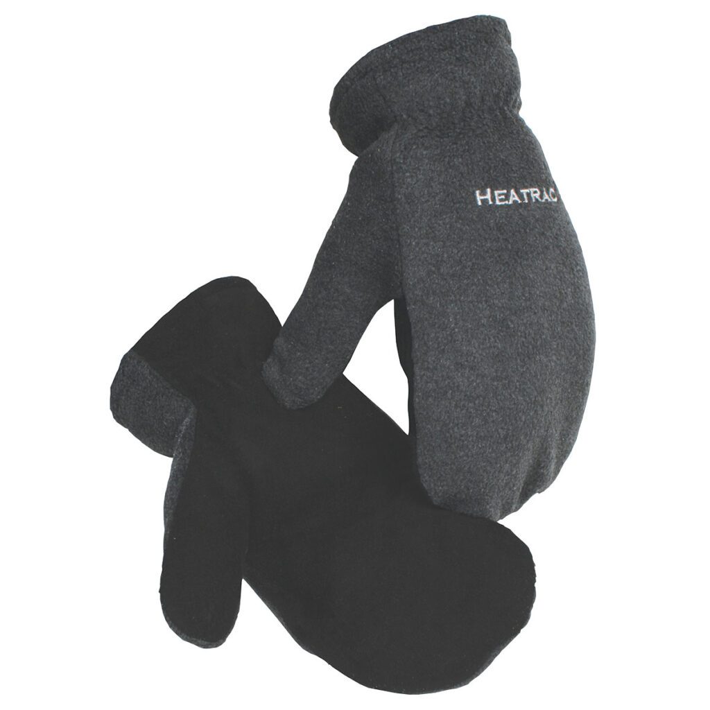 Caiman® Black Deer Split Leather Palm Mitten with Fleece Back and Heatrac® Insulation