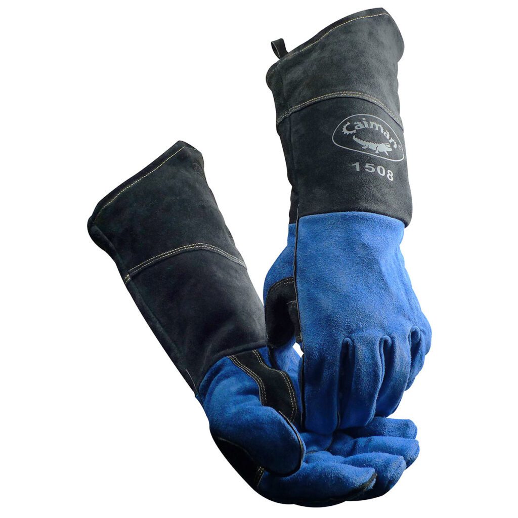 Caiman® Premium Split Cowhide MIG/Stick Welder's Glove with Fleece Lining and 18" Length w/ Scalloped Cuff