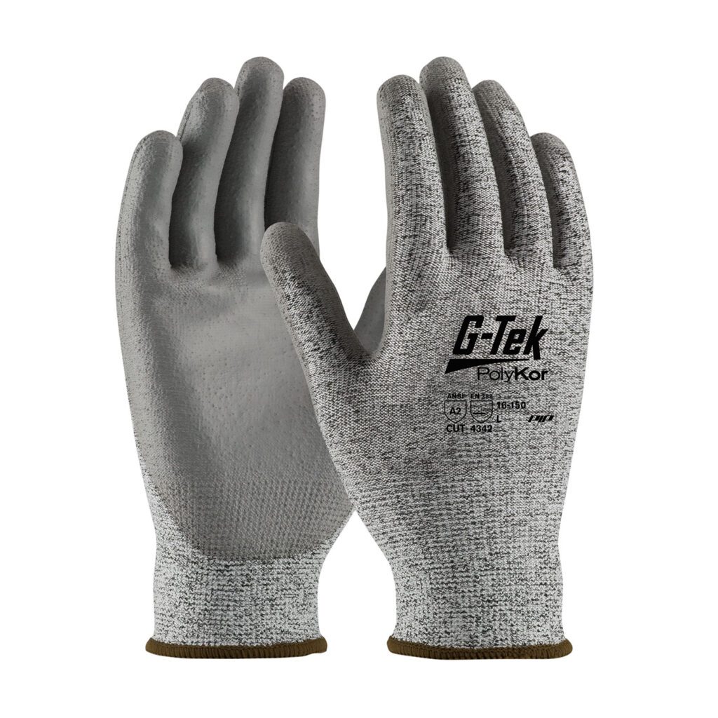 G-Tek® PolyKor® Seamless Knit PolyKor® Blended Glove with Polyurethane Coated Flat Grip on Palm & Fingers
