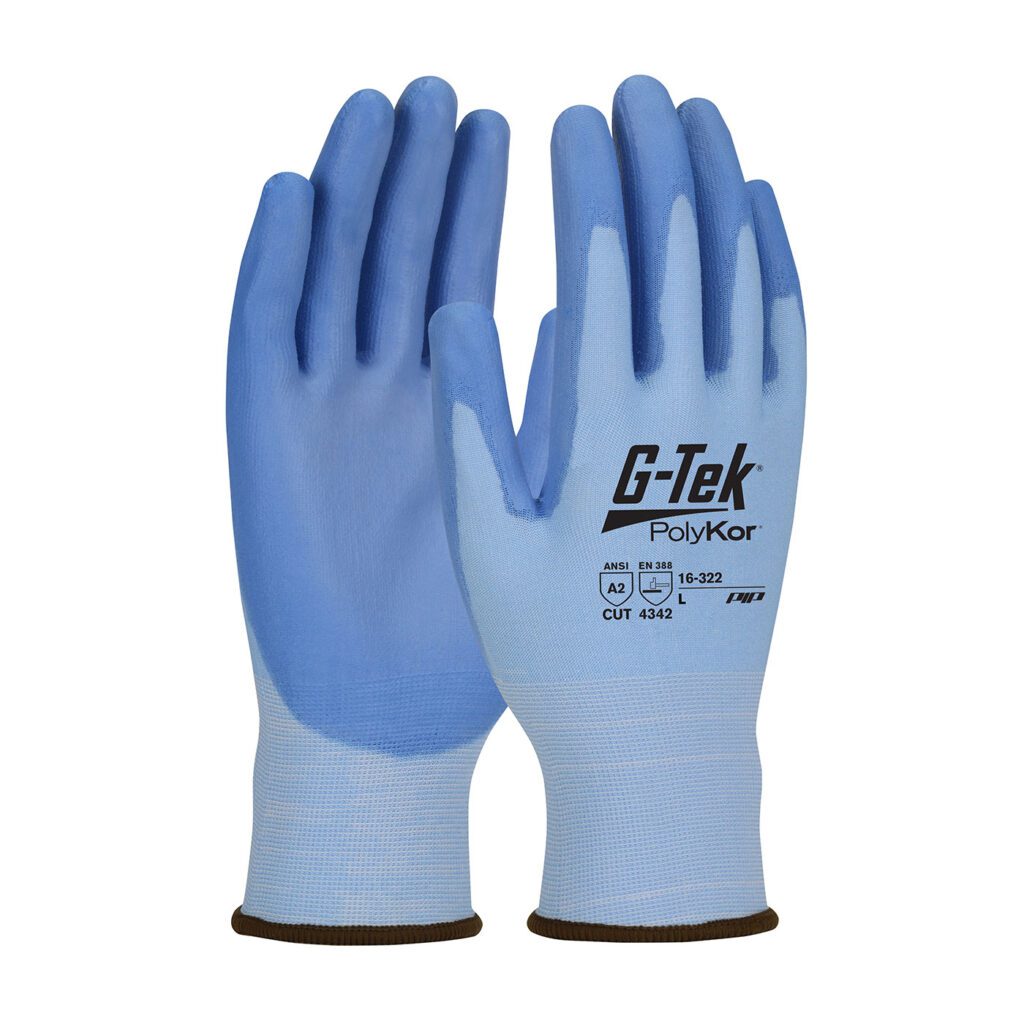 G-Tek® PolyKor® Seamless Knit PolyKor® Blended Glove with Polyurethane Coated Flat Grip on Palm & Fingers