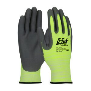 G-Tek® PolyKor® Hi-Vis Seamless Knit PolyKor® Blended Glove with Nitrile Coated Foam Grip on Palm & Fingers