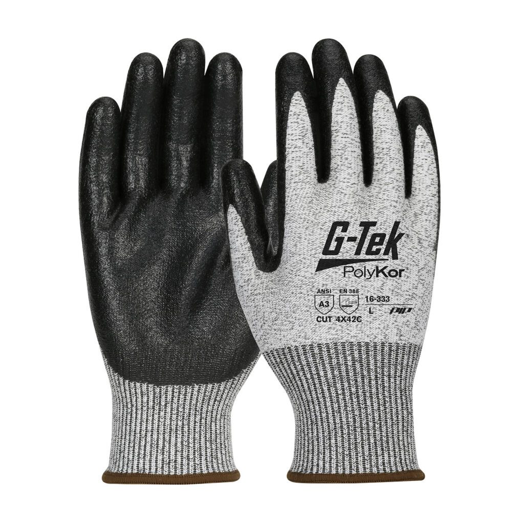 G-Tek® PolyKor® Seamless Knit PolyKor® Blended Glove with Nitrile Coated MicroSurface Grip on Palm & Fingers