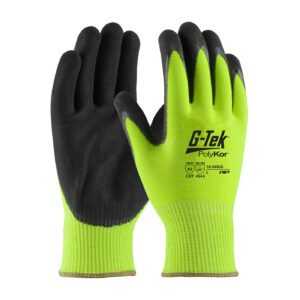 G-Tek® PolyKor® Hi-Vis Seamless Knit PolyKor® Blended Glove with Double-Dipped Nitrile Coated MicroSurface Grip on Palm & Fingers