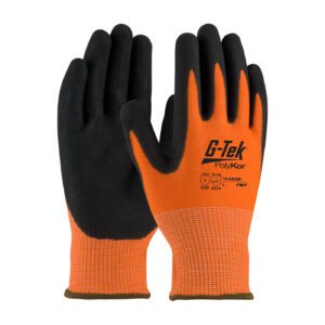 G-Tek® PolyKor® Hi-Vis Seamless Knit PolyKor® Blended Glove with Double-Dipped Nitrile Coated MicroSurface Grip on Palm & Fingers