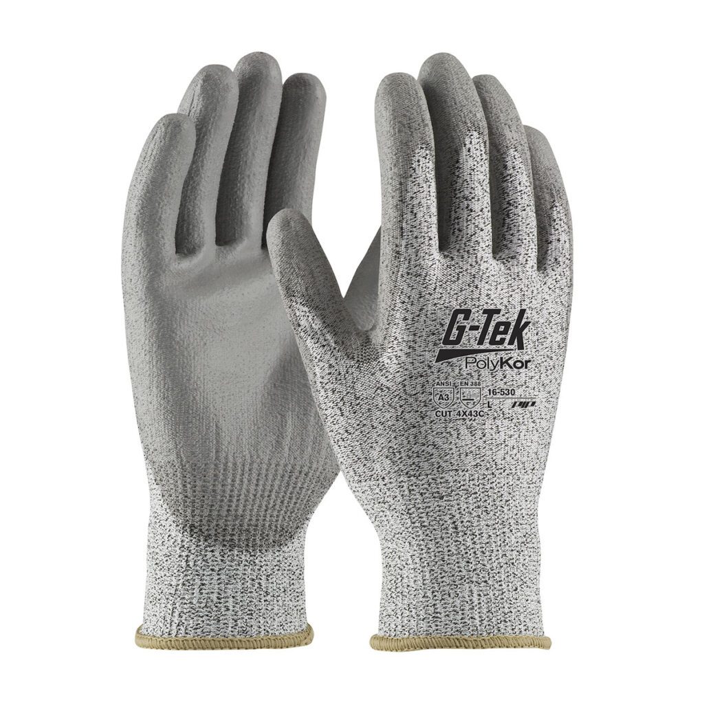 G-Tek® PolyKor® Seamless Knit PolyKor® Blended Glove with Polyurethane Coated Flat Grip on Palm & Fingers