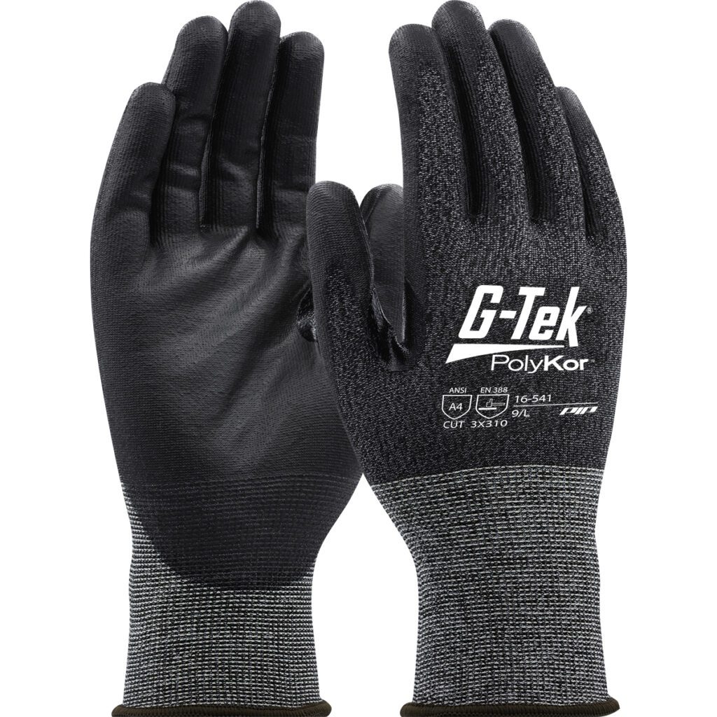 G-Tek® PolyKor® Seamless Knit PolyKor® Blended Glove with Polyurethane Coated Flat Grip on Palm & Fingers - 21 Gauge - Touchscreen Compatible