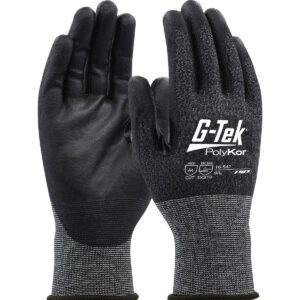 G-Tek® PolyKor® Seamless Knit PolyKor® Blended Glove with Polyurethane Coated Flat Grip on Palm & Fingers - 21 Gauge - Touchscreen Compatible