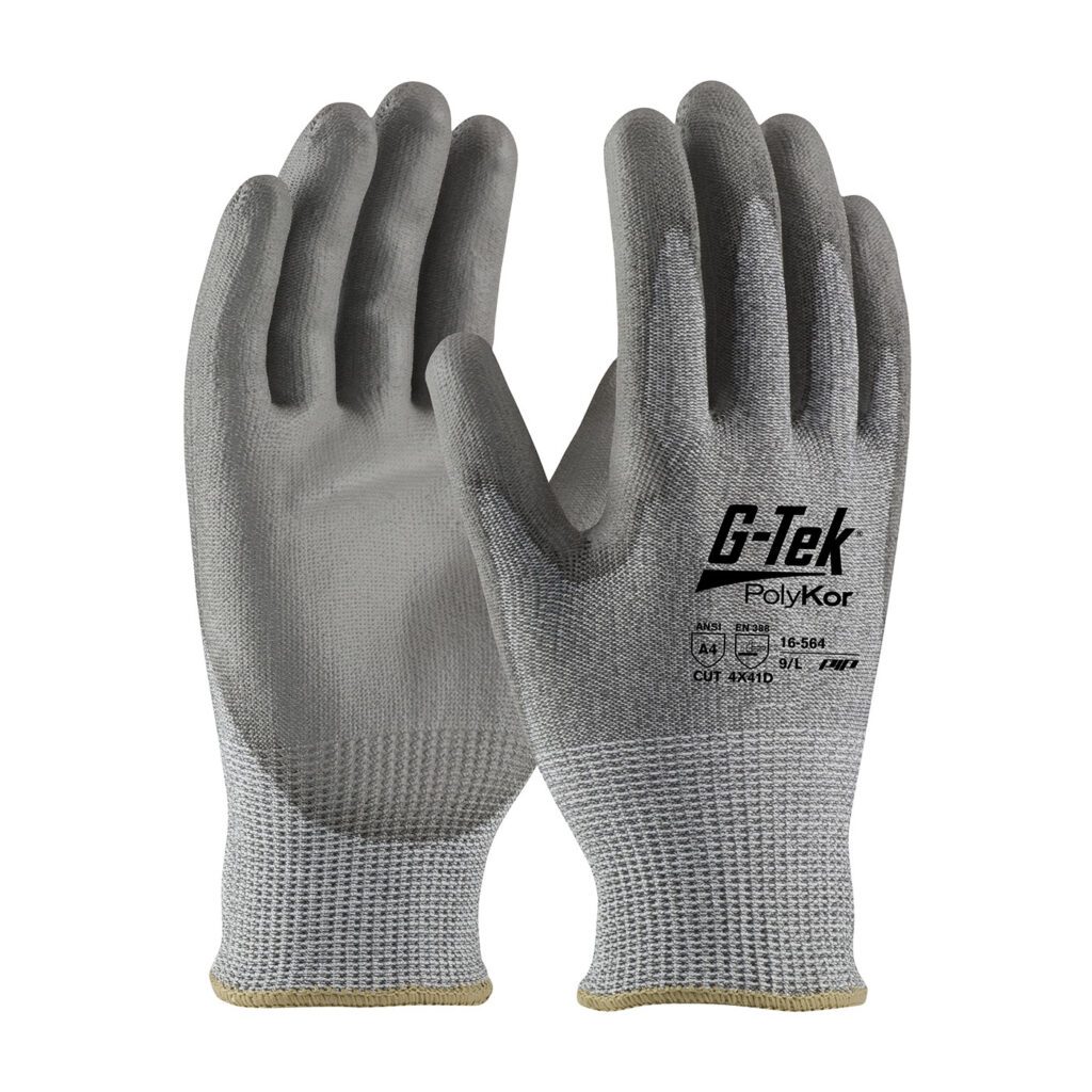 G-Tek® PolyKor® Industry Grade Seamless Knit PolyKor® Blended Glove with Polyurethane Coated Flat Grip on Palm & Fingers - Bulk Pack