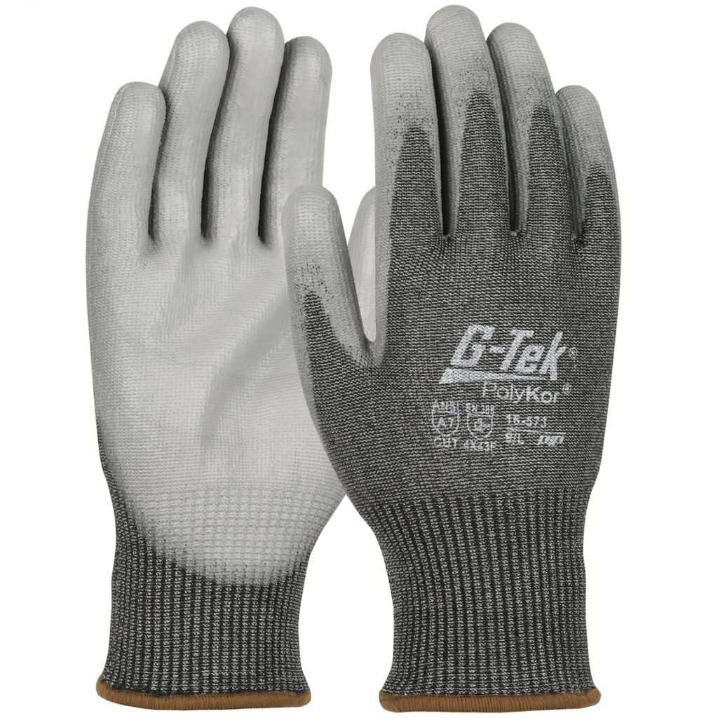G-Tek® PolyKor® Seamless Knit PolyKor® Blended Glove with Polyurethane Coated Flat Grip on Palm & Fingers – Touchscreen Compatible