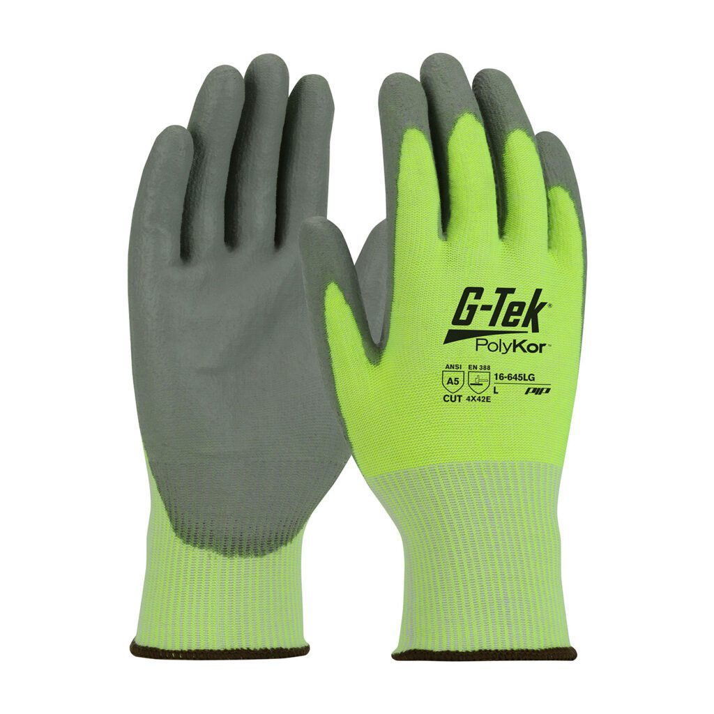 G-Tek® PolyKor® Seamless Knit PolyKor® Blended Glove with Polyurethane Coated Flat Grip on Palm & Fingers