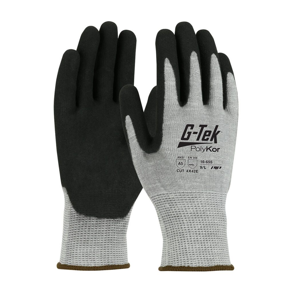 G-Tek® PolyKor® Seamless Knit PolyKor® Blended Glove with Double-Dipped Nitrile Coated MicroSurface Grip on Palm & Fingers