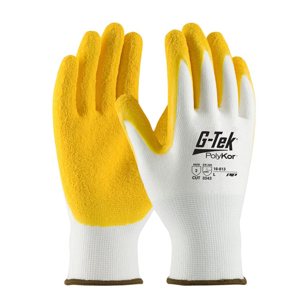 G-Tek® PolyKor® Seamless Knit PolyKor® Blended Glove with Latex Coated Crinkle Grip on Palm & Fingers