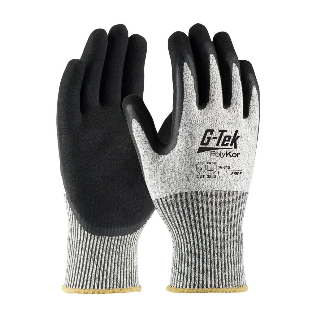 G-Tek® PolyKor® Seamless Knit PolyKor® Blended Glove with Double-Dipped Latex Coated MicroSurface Grip on Palm & Fingers
