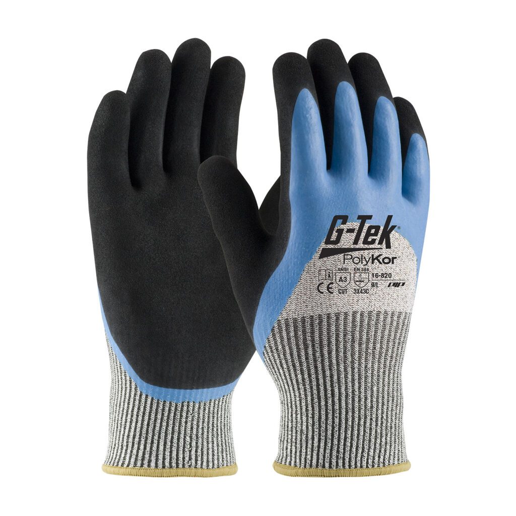 G-Tek® PolyKor® Seamless Knit PolyKor® Blend Glove with Acrylic Lining and Double-Dip Latex MicroSurface Grip on Palm, Fingers & Knuckles