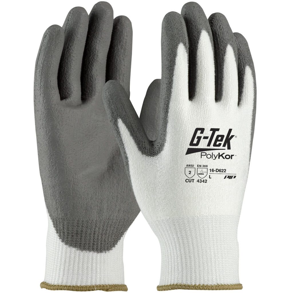 G-Tek® PolyKor® Seamless Knit PolyKor® Blended Glove with Polyurethane Coated Flat Grip on Palm & Fingers