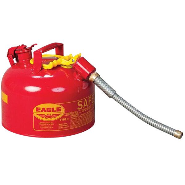 Eagle 2.5 Gallon, 5/8″ Metal Hose, Steel Safety Can for Flammables, Type II, Red