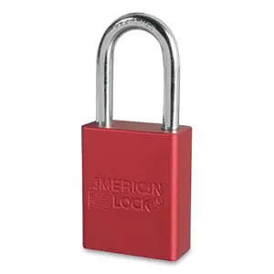 American Lock Anodized Aluminum Safety Padlock, 1/4 in dia, 1-1/2 in L, 25/32 in W, Red, Keyed Alike, Box of 6