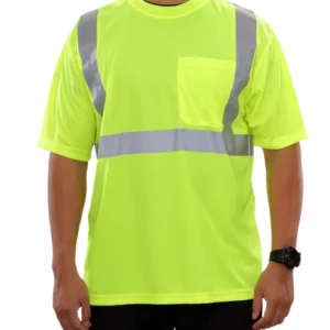 Reflective Apparel Hi-Vis Lime Birdseye Pocket High Visibility Shirt - X-Back Safety Shirt