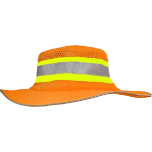 Reflective Apparel Safety Hat: Hi-Vis Orange Ranger Style Hat: ANSI HW: Contrasting Trim