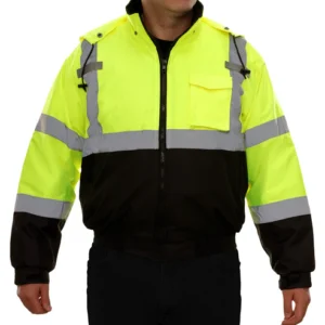 Reflective Apparel Safety Jacket: Hi-Vis Bomber Jacket: Adjustable Hood: Waterproof