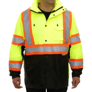Reflective Apparel Safety X-Back DOT Jacket: Hi-Vis Parka Coat: Breathable Waterproof Hooded