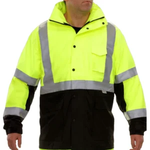 Reflective Apparel Safety Jacket: Hi-Vis Parka Coat: Breathable Waterproof Hooded: 2-Tone Lime