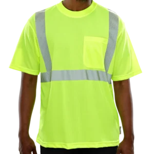 Reflective Apparel Hi-Vis Lime Micromesh Pocket High Visibility Safety Shirt with Comfort Trim