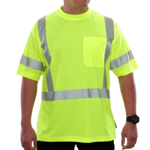 Reflective Apparel Hi-Vis Lime Birdseye Pocket Safety Hi-Vis T-Shirt with Comfort Trim