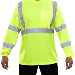 Reflective Apparel Hi-Vis Long Sleeve Lime Birdseye Pocket Safety Hi-Vis T-Shirt