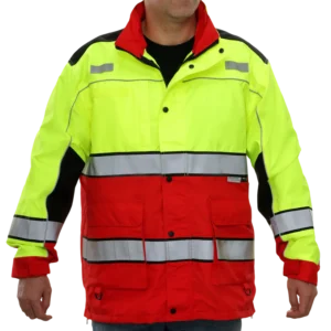 Reflective Apparel Safety Jacket: Hi-Vis Responder Parka: Waterproof: 2-Tone Lime & Red