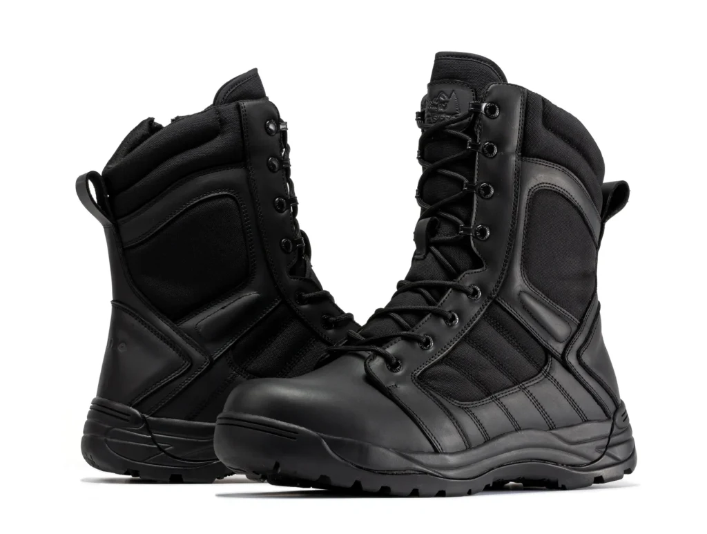 Rock Rooster Botas Pro Black Men's 8 Inch Side Zipper Rubber Sole Tactical Boots