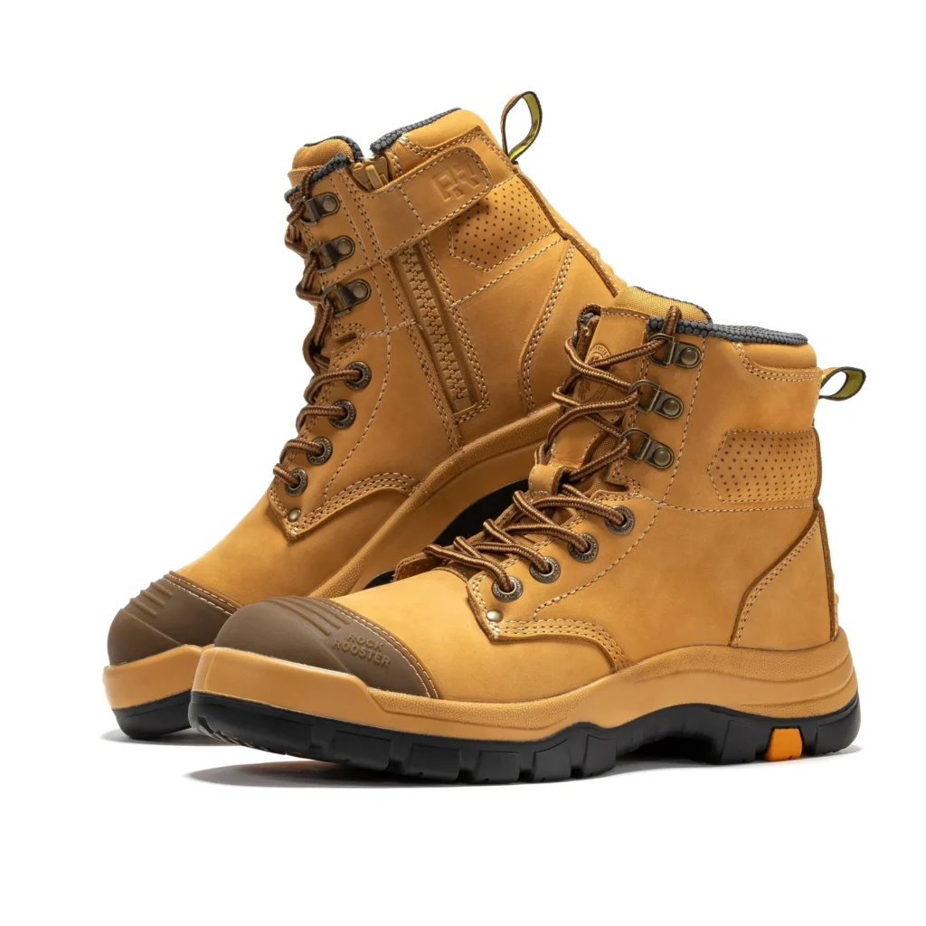 Rock Rooster Madison Tan 6 Inch Zip-Sided Steel Toe Leather Work Boots