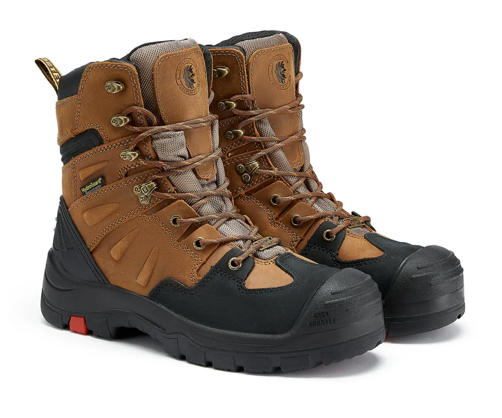 Rock Rooster Woodland Men's 8 Inch Brown Work Boots, Composite Toe, Slip Resistant, Electrical Hazard Protection, Rubber Outside