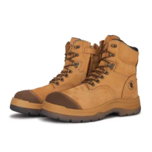 Rock Rooster Kimberly Tan 7 Inch Zip-Sided Steel Toe Leather Work Boots