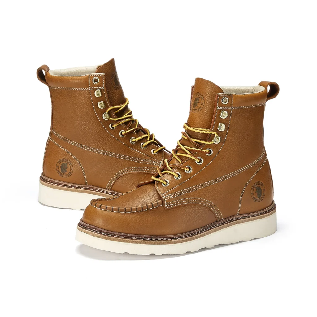 Rock Rooster Norwood Men's 6 Inch Brown Soft Toe Wedge Work Boots with Vibram Outsole