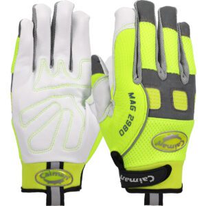 PIP Caiman® MAG™ Multi-Activity Glove with White Goat Grain Leather Padded Palm and Hi-Vis Yellow AirMesh™ Back