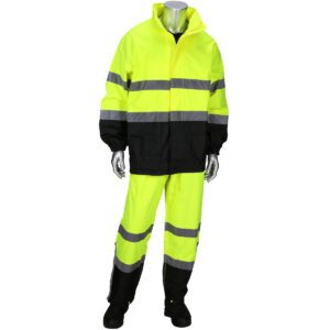 PIP ANSI Type R Class 3 Two-Piece Rain Suit with Black Bottom