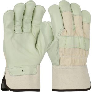 PIP® Premium Grade Top Grain Cowhide Leather Palm Glove with Canvas Back - Rubberized Safety Cuff