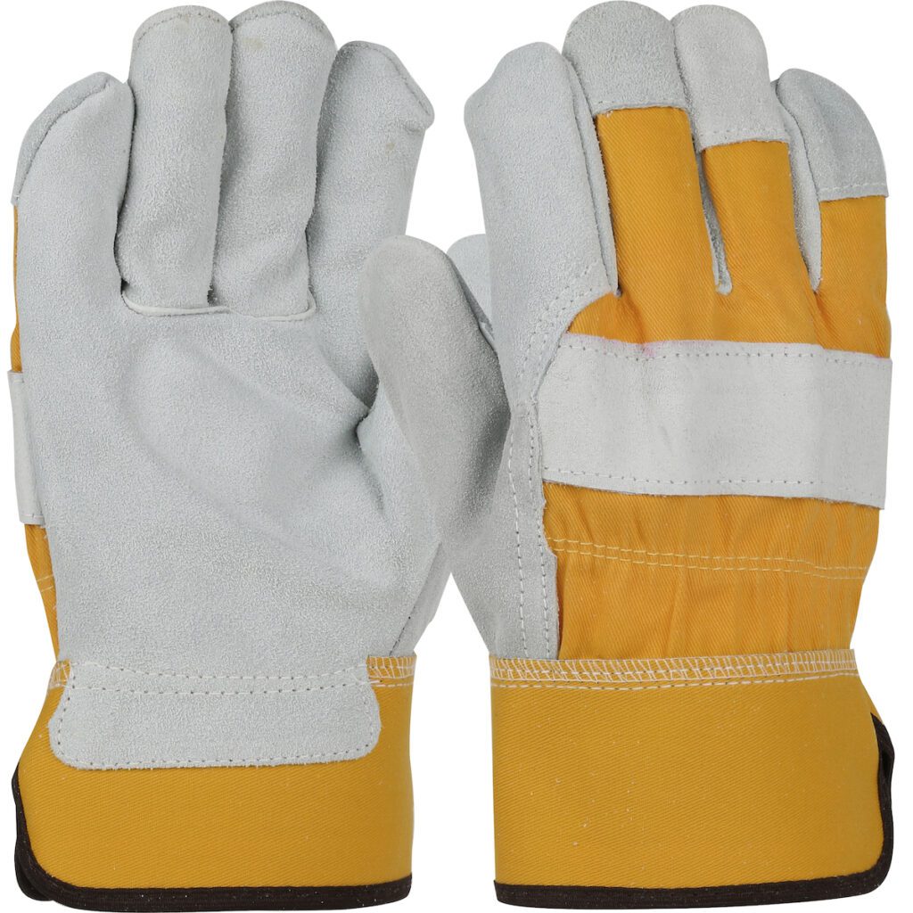 PIP® Superior Grade Split Cowhide Leather Palm Glove with Canvas Back - Rubberized Safety Cuff