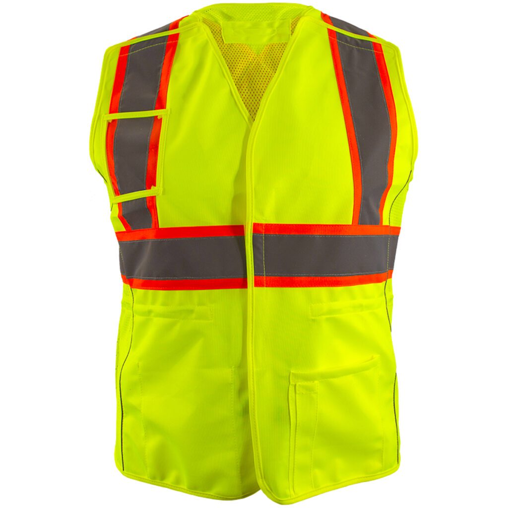 PIP ANSI Type R Class 2 Two-Tone Women's Contoured Breakaway Vest with Solid Front/Mesh Back and X-Back