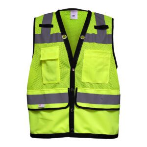 PIP ANSI Type R Class 2 Twelve Pocket Mesh Surveyors Vest with Black Trim